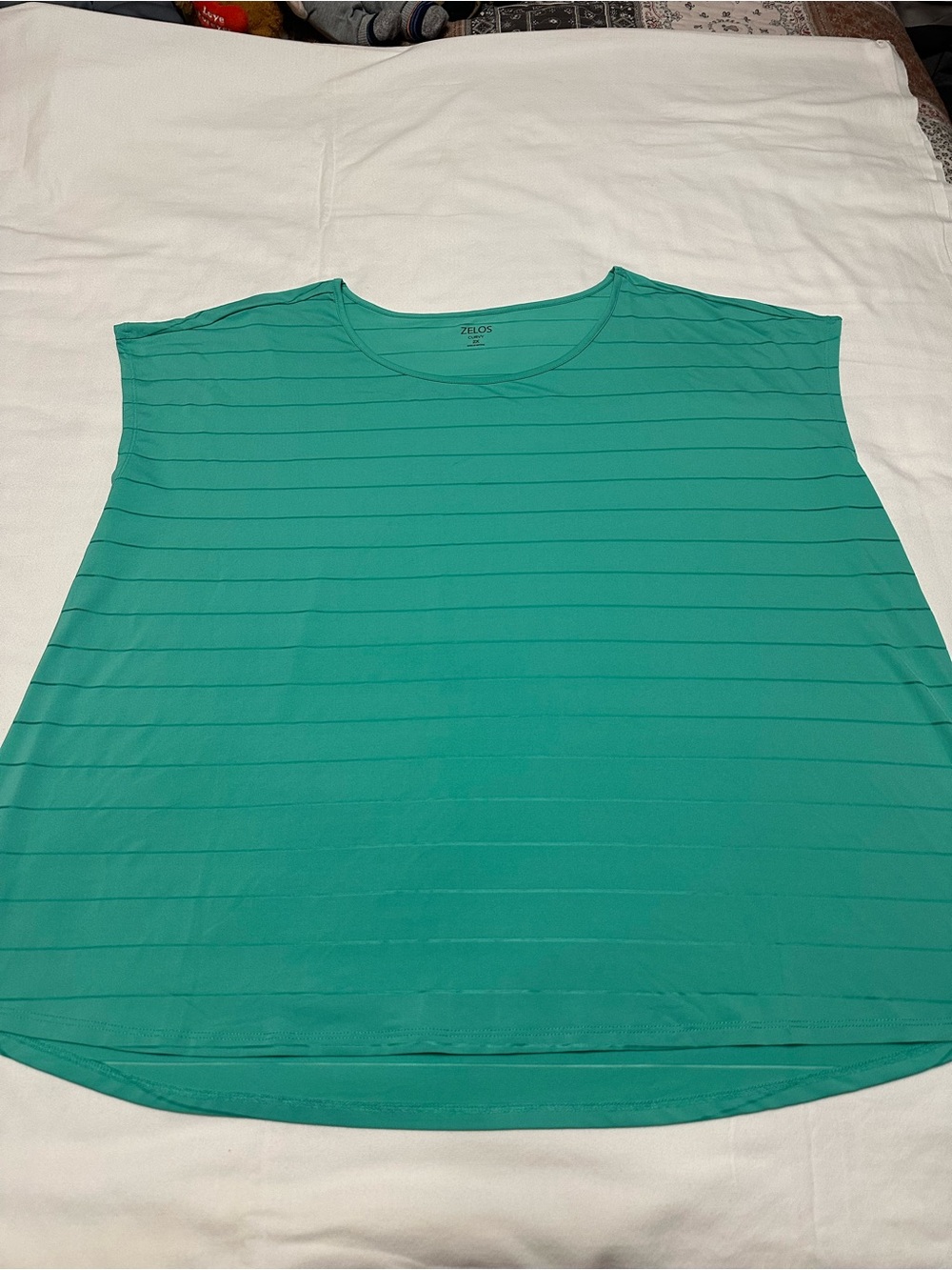 ZELOS Teal Horizontal-Stripe Cap-Sleeve Top